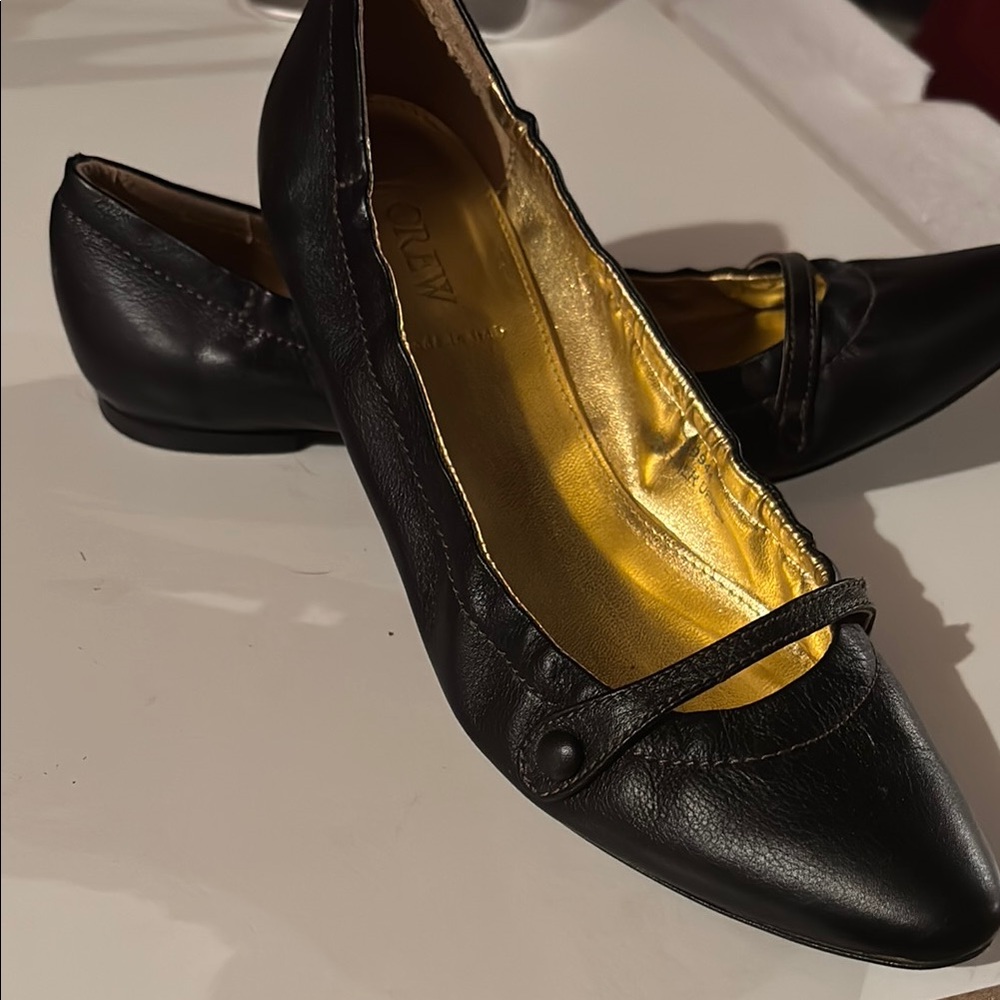 Black Leather J-Crew Flats